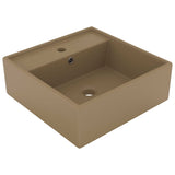 Vidaxl Washbasin s pristajalnim kvadratom 41x41 cm keramična mat krema