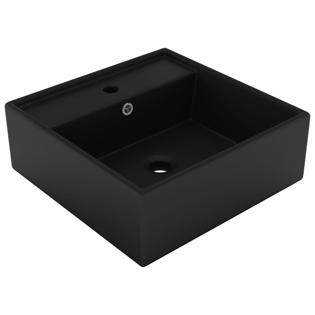 Vidaxl Washbasin s pristajalnim kvadratom 41x41 cm keramična mat črna