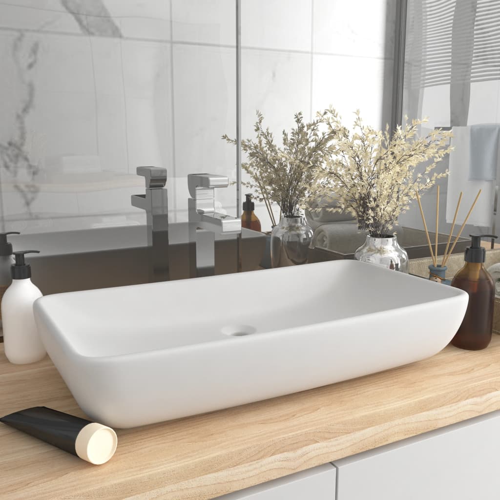 Vidaxl Washbasin rektangulær 71x38 cm keramisk mat hvid