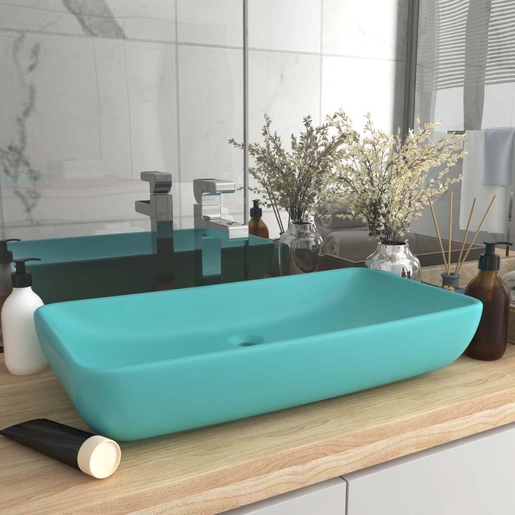 Vidaxl Washbasin rektangulær 71x38 cm keramisk matt lysegrøn