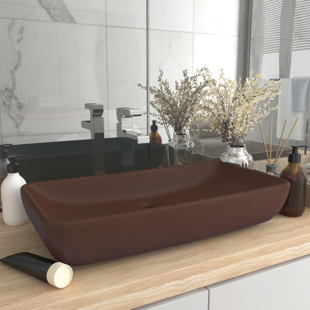 Vidaxl Washbasin rectangular 71x38 cm cerámica mate marrón oscuro