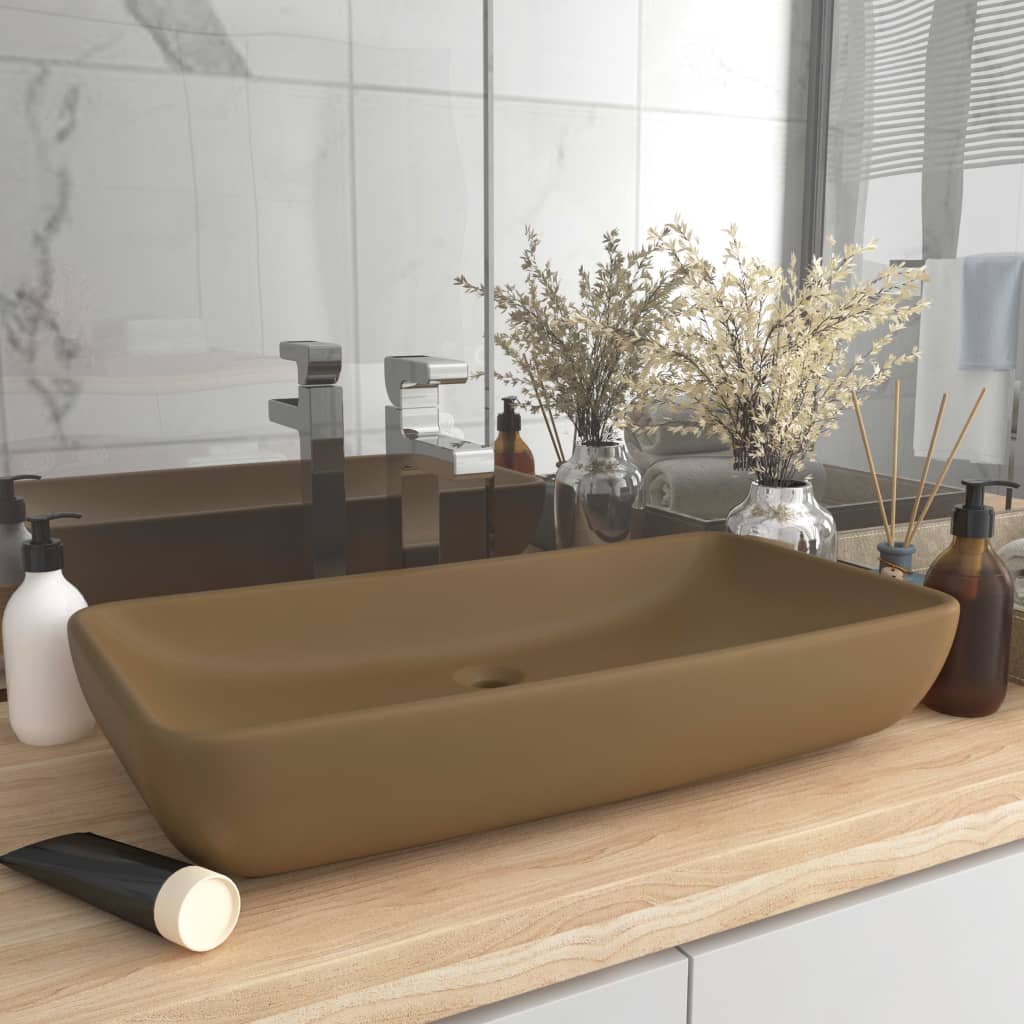 Vidaxl Washbasin rektangulær 71x38 cm keramisk matcreme