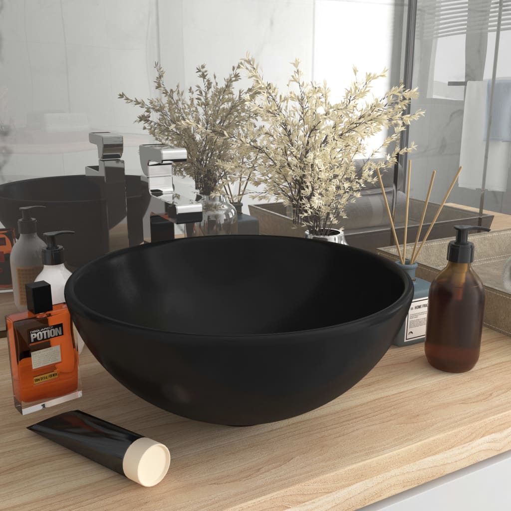 Vidaxl Washbasin Round 32.5x14 cm Ceramic Matte noir