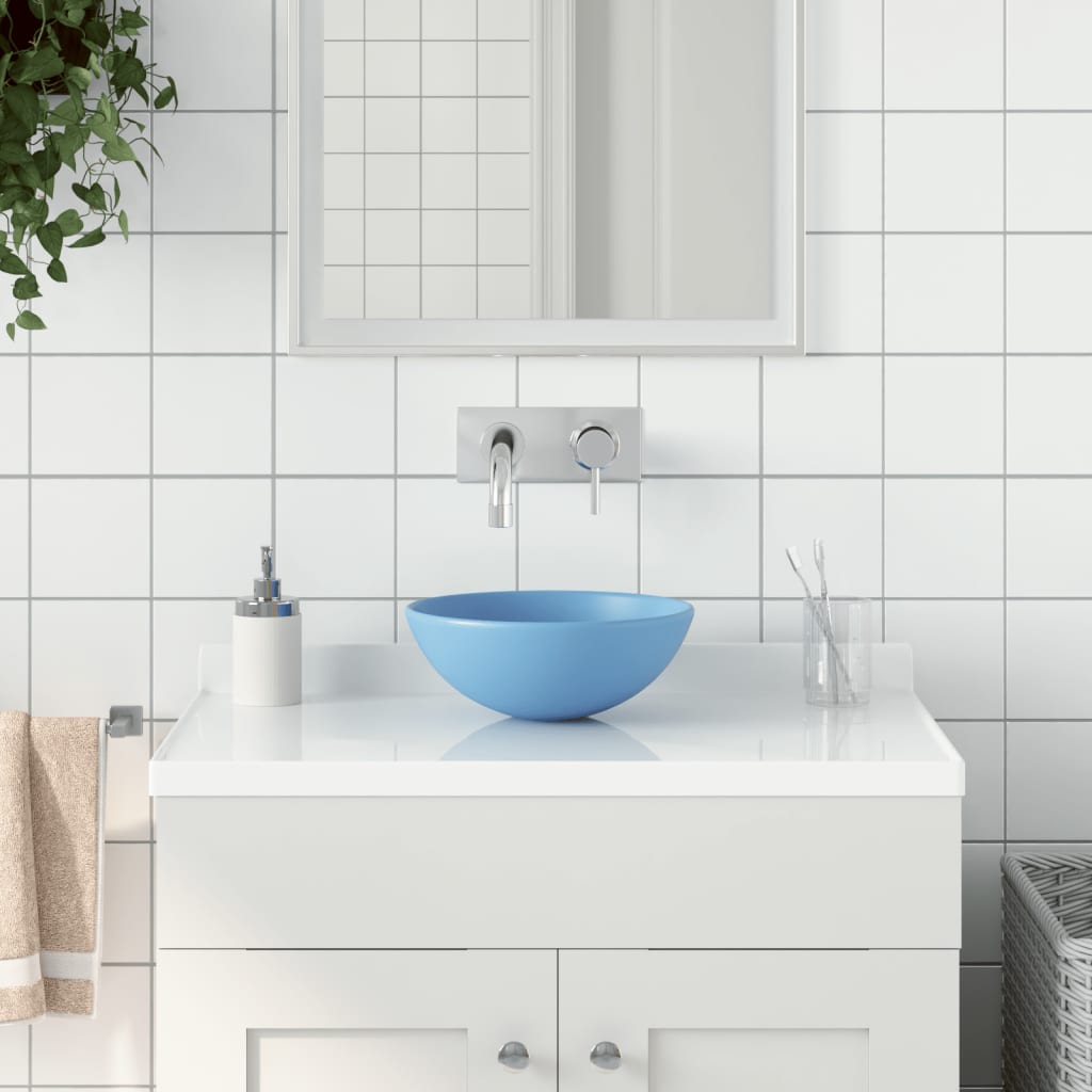 Vidaxl Washbasin okrogla keramična svetlo modra