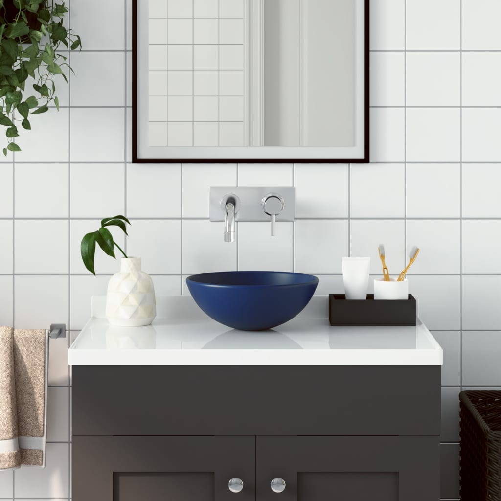 Vidaxl Washbasin Cerámico redondo azul oscuro