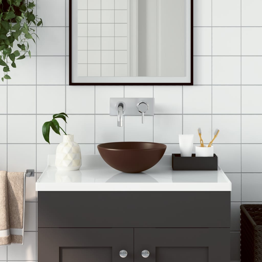 Vidaxl Washbasin rundt keramik mørkebrun