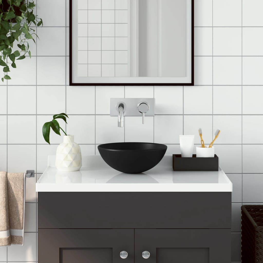 Vidaxl Washbasin Round keramic Matt Zwart