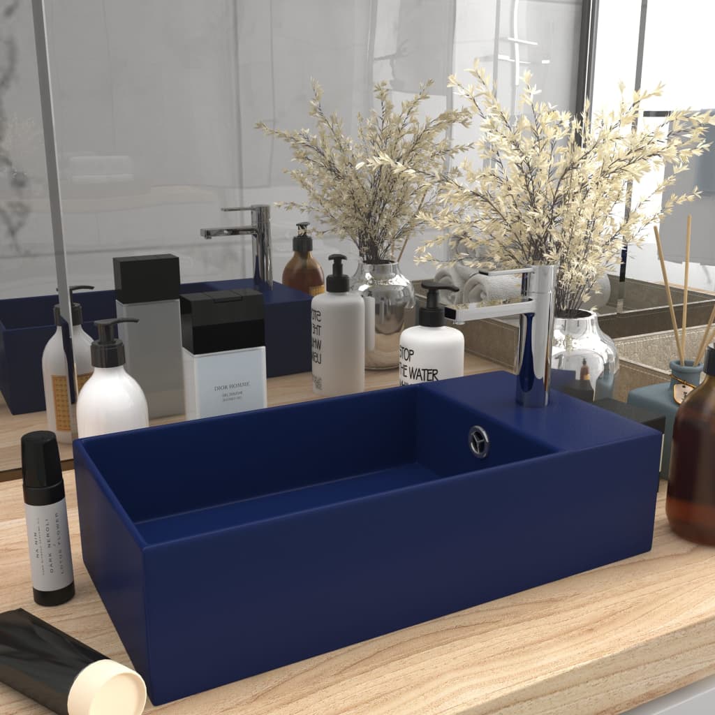 Vidaxl Washbasin con cerámica de aterrizaje azul oscuro