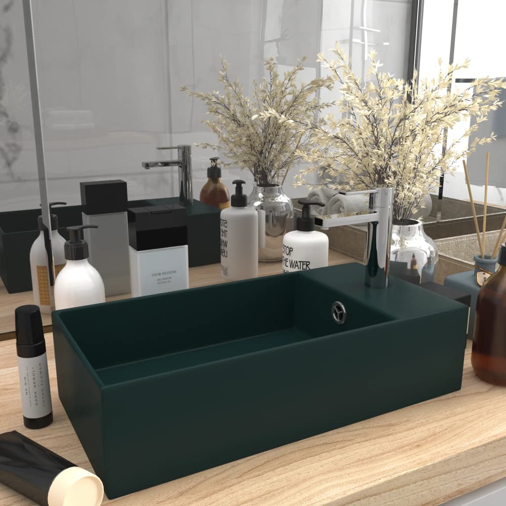 VidaXL Washbasin with landing ceramic dark green