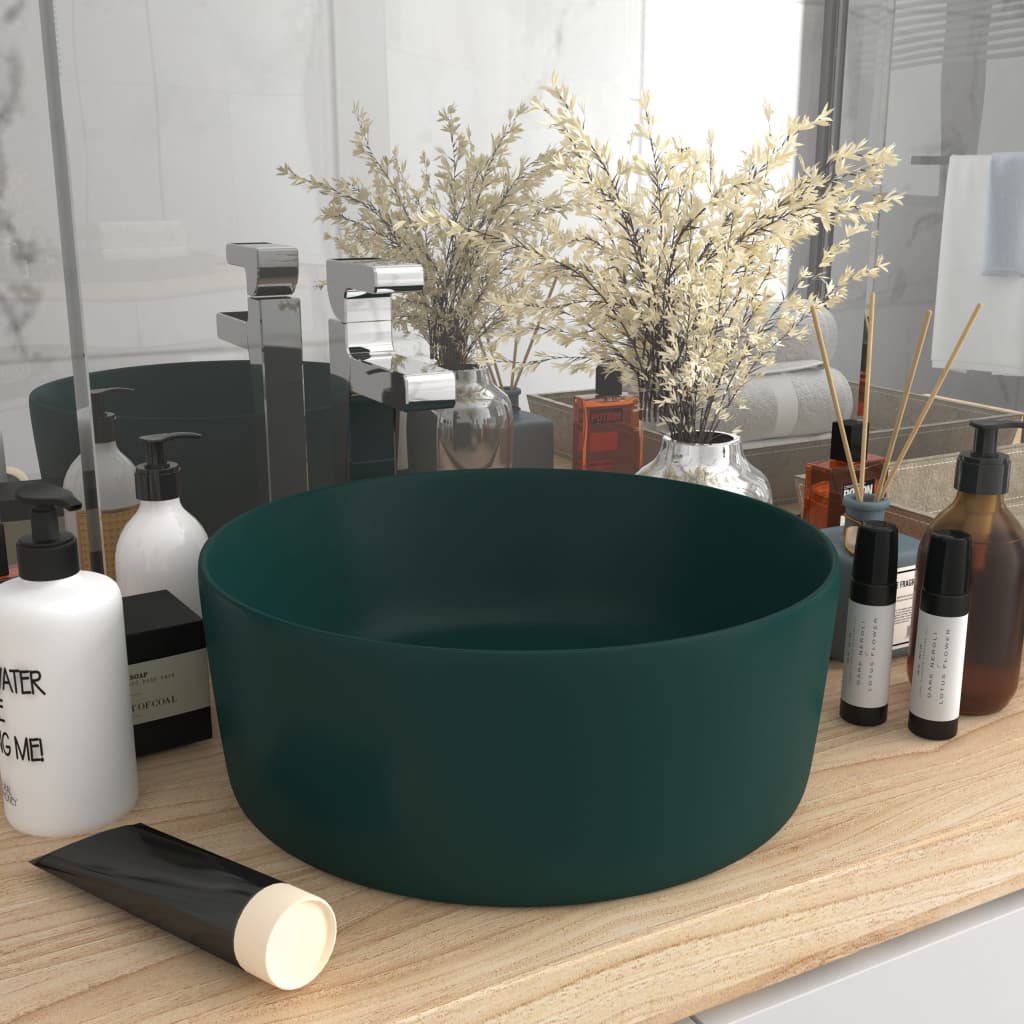 Vidaxl Washbasin Round 40x15 cm keramisk matem mørkegrønn