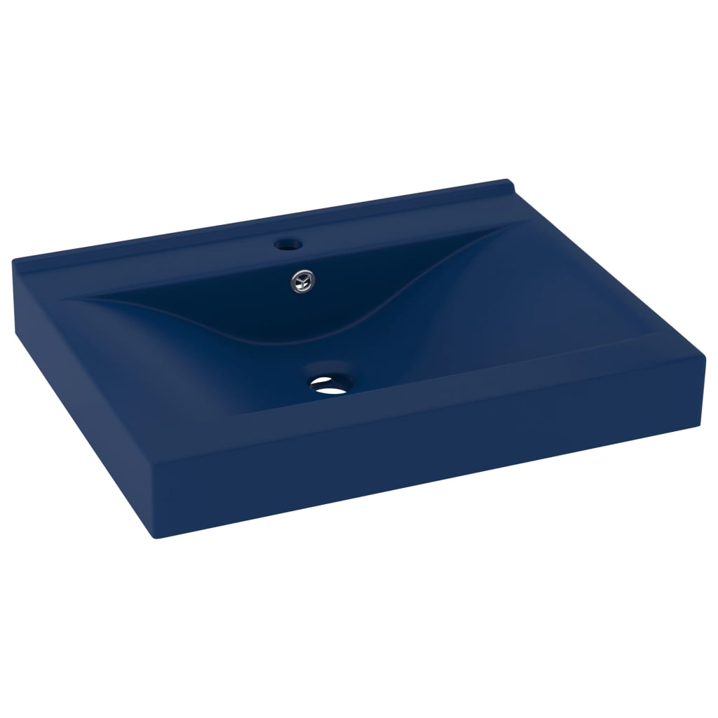 Vidaxl Washbasin z luknjo iz pipe 60x46 cm keramična mat temno modra