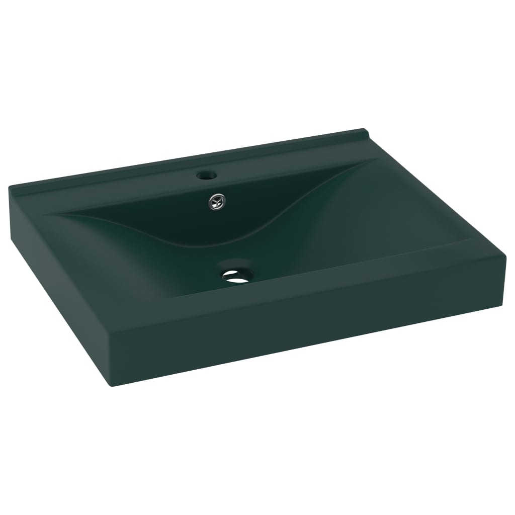 VidaXL Washbasin with tap hole 60x46 cm ceramic matt dark green