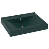 Vidaxl Washbasin z luknjo iz pipe 60x46 cm keramična matt temno zelena