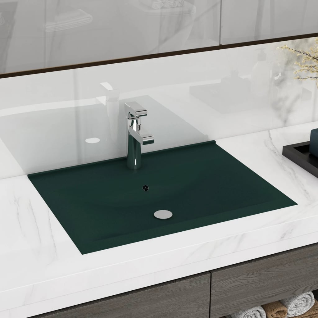 Vidaxl Washbasin con foro di rubinetto 60x46 cm ceramico Matt scuro verde