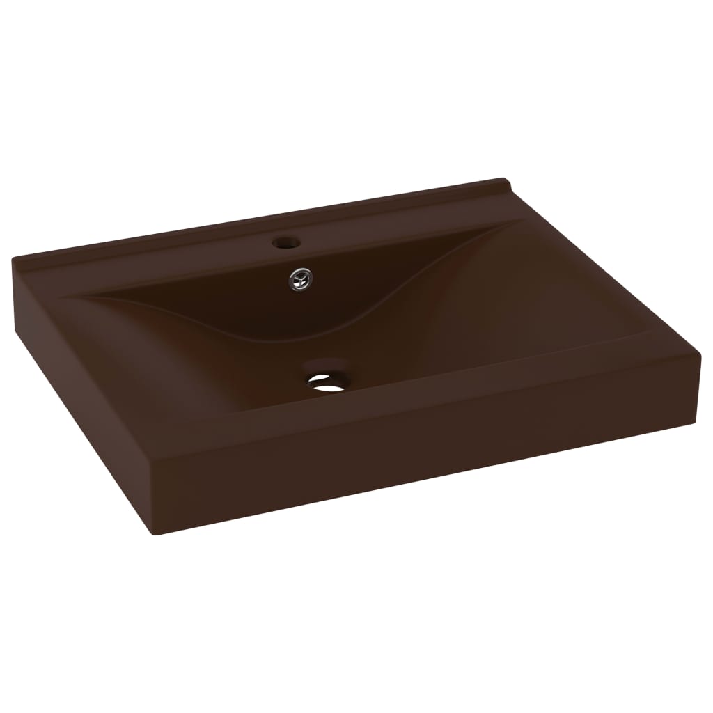 Vidaxl Washbasin con agujero de grifo 60x46 cm cerámico mate marrón oscuro