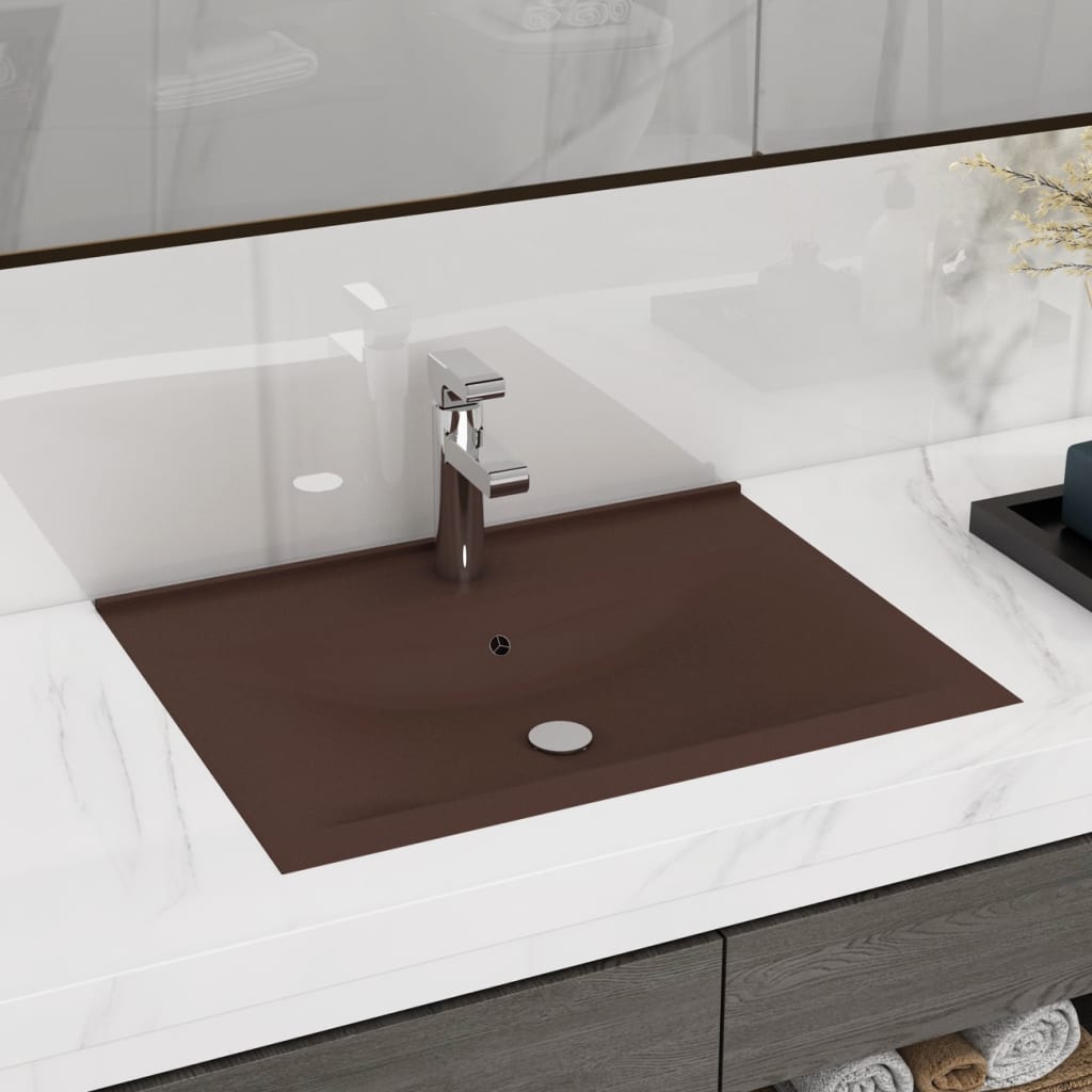 Vidaxl Washbasin con agujero de grifo 60x46 cm cerámico mate marrón oscuro