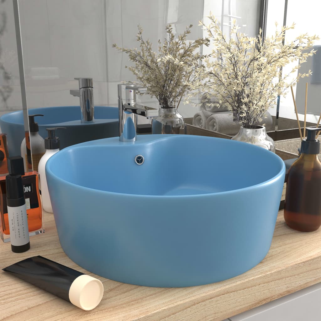 Vidaxl Washbasin con aterrizaje de 36x13 cm de cerámica mate azul claro