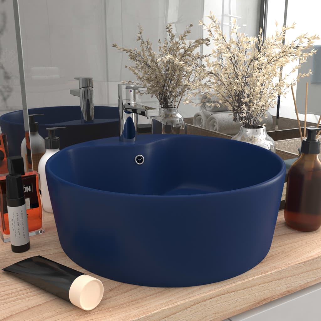 Vidaxl Washbasin con aterrizaje de 36x13 cm de cerámica mate azul oscuro