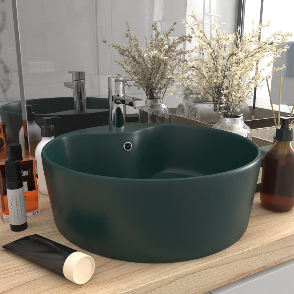 Vidaxl Washbasin con aterrizaje de 36x13 cm de cerámica mate verde oscuro