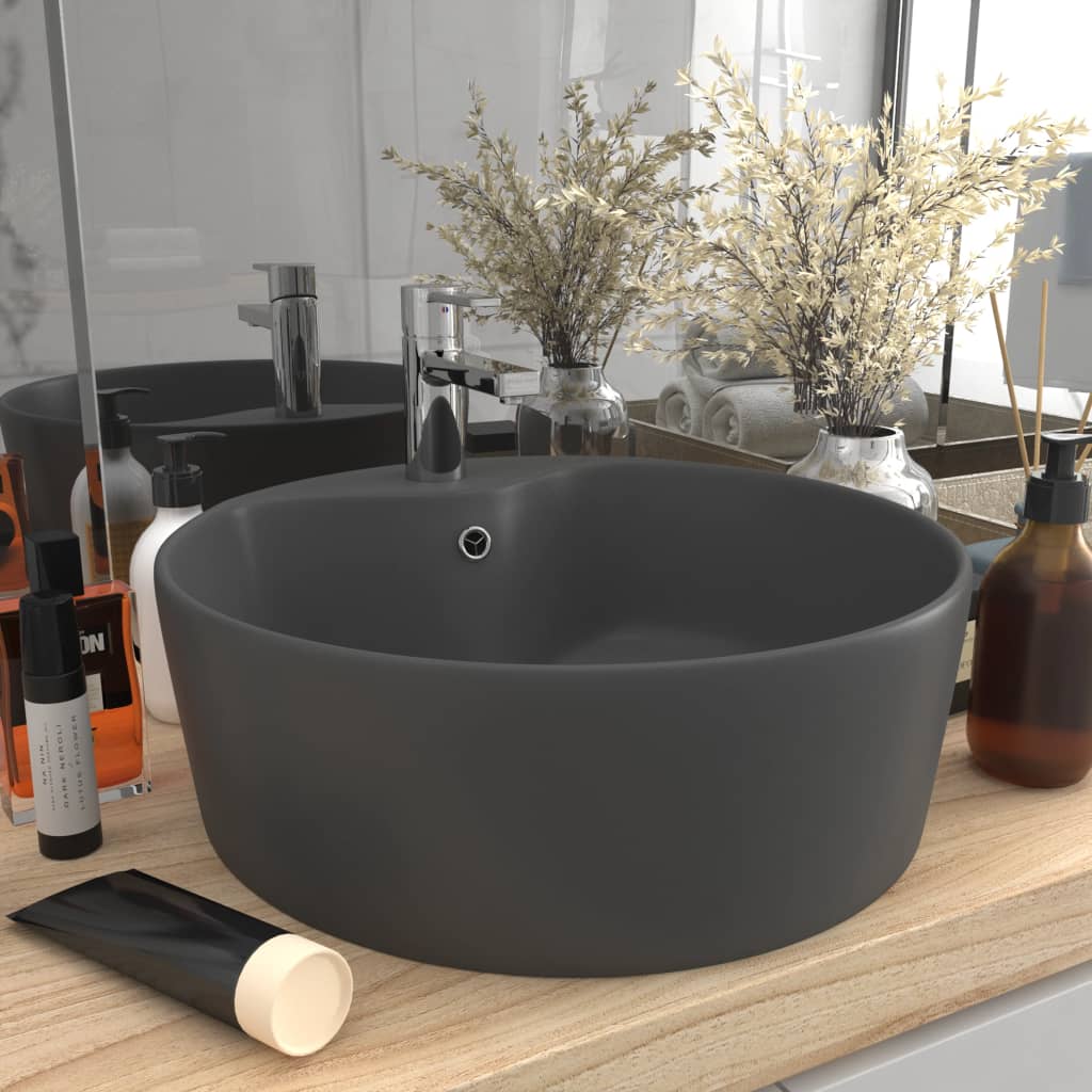 Vidaxl Washbasin con aterrizaje de 36x13 cm de cerámica mate gris oscuro