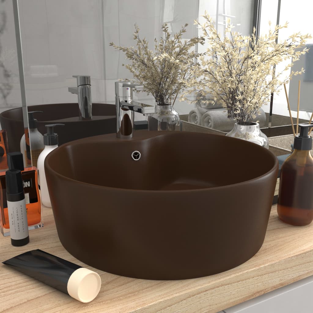 Vidaxl Washbasin con aterrizaje de 36x13 cm de cerámica mate oscuro marrón