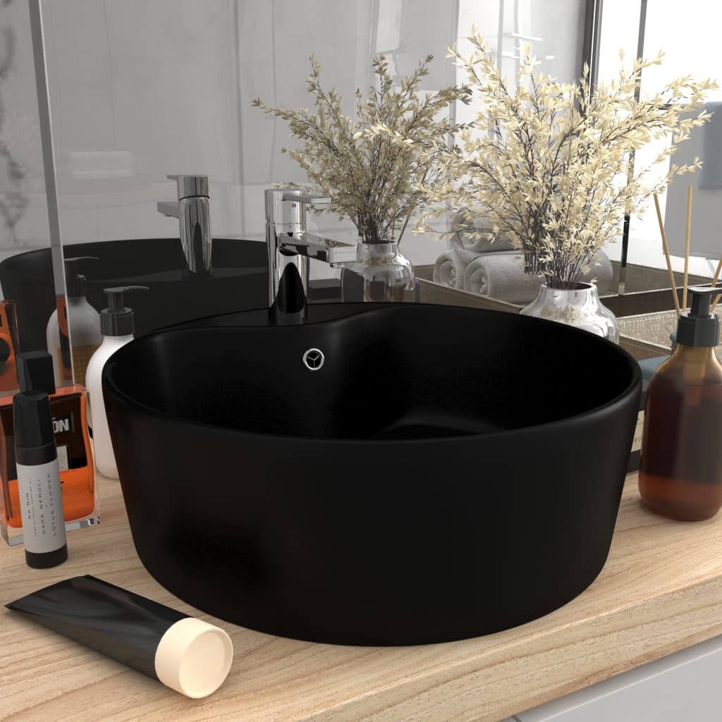 Vidaxl Washbasin con aterrizaje de 36x13 cm de cerámica mate negro