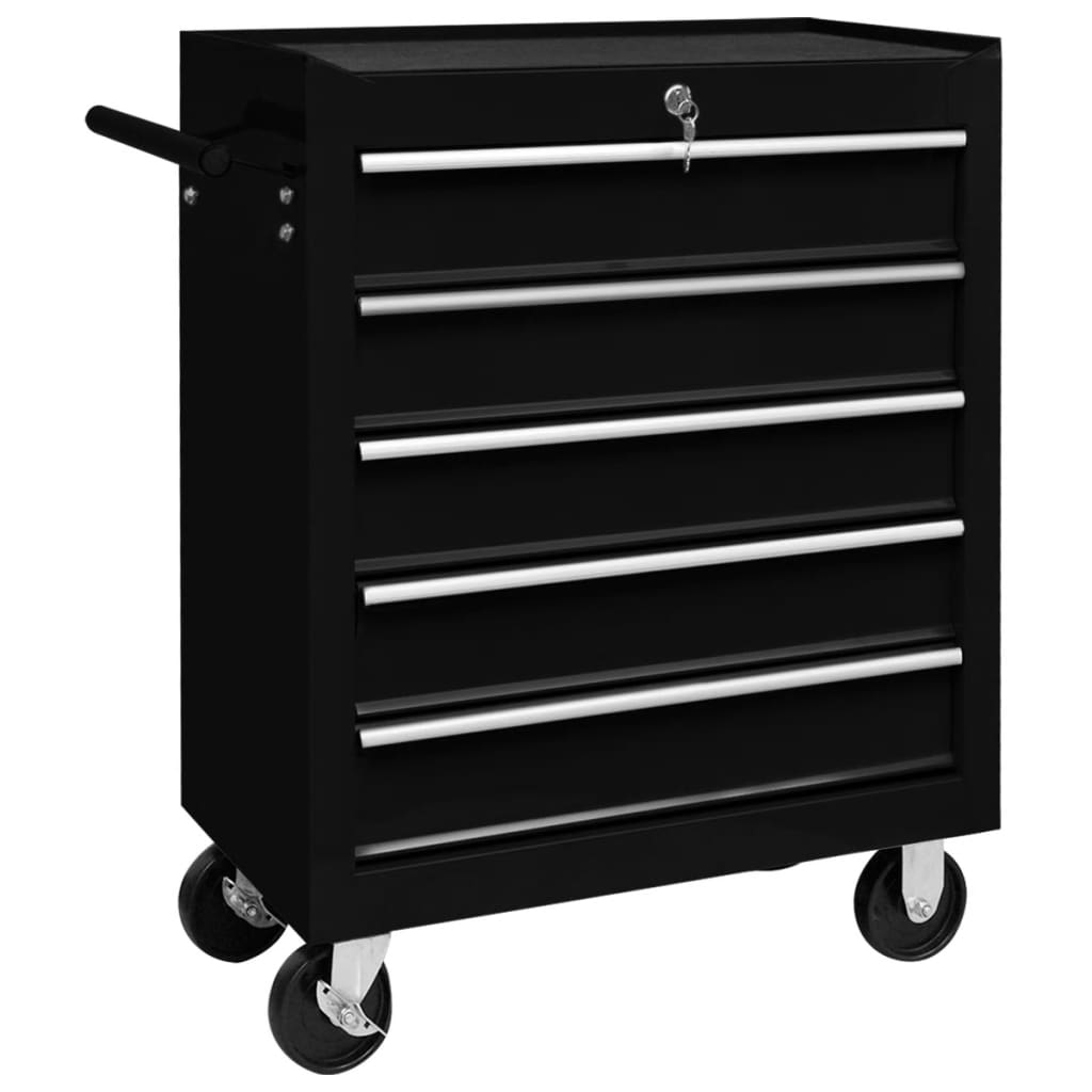 Vidaxl tool trolley with 5 drawers black