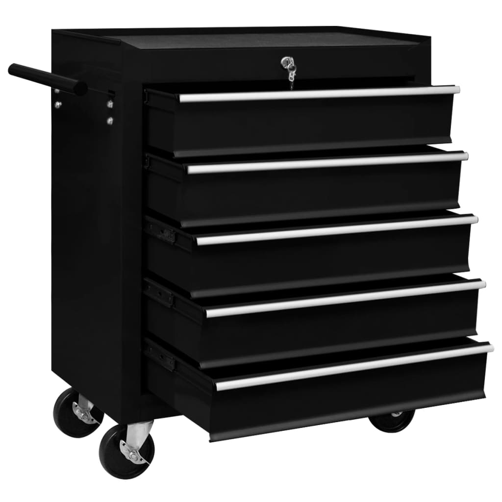 Vidaxl Tool Trolley con 5 cajones negros