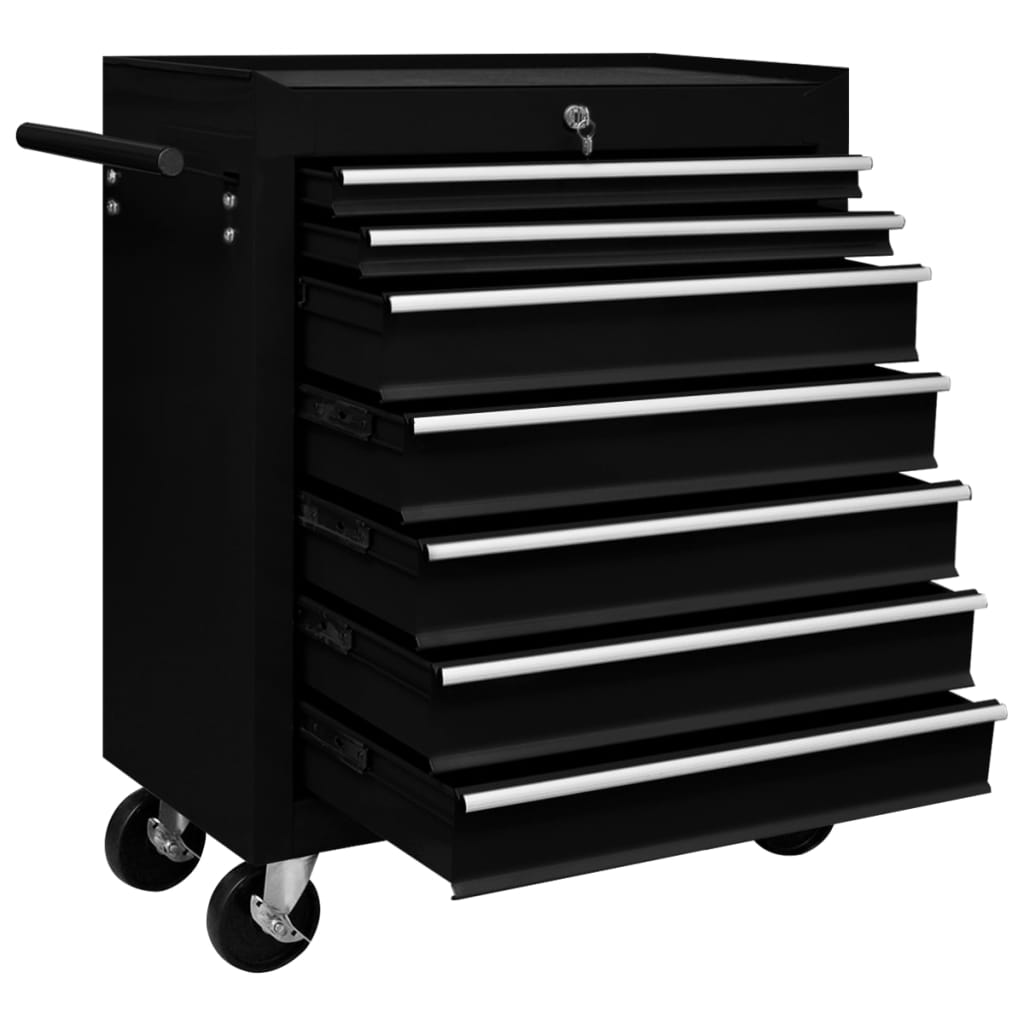 Vidaxl tool trolley with 7 drawers black