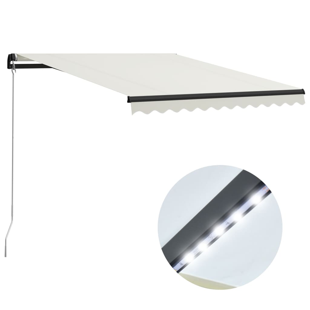 Vidaxl luifel manuell verlängert mat LED 300x250 cm Crème