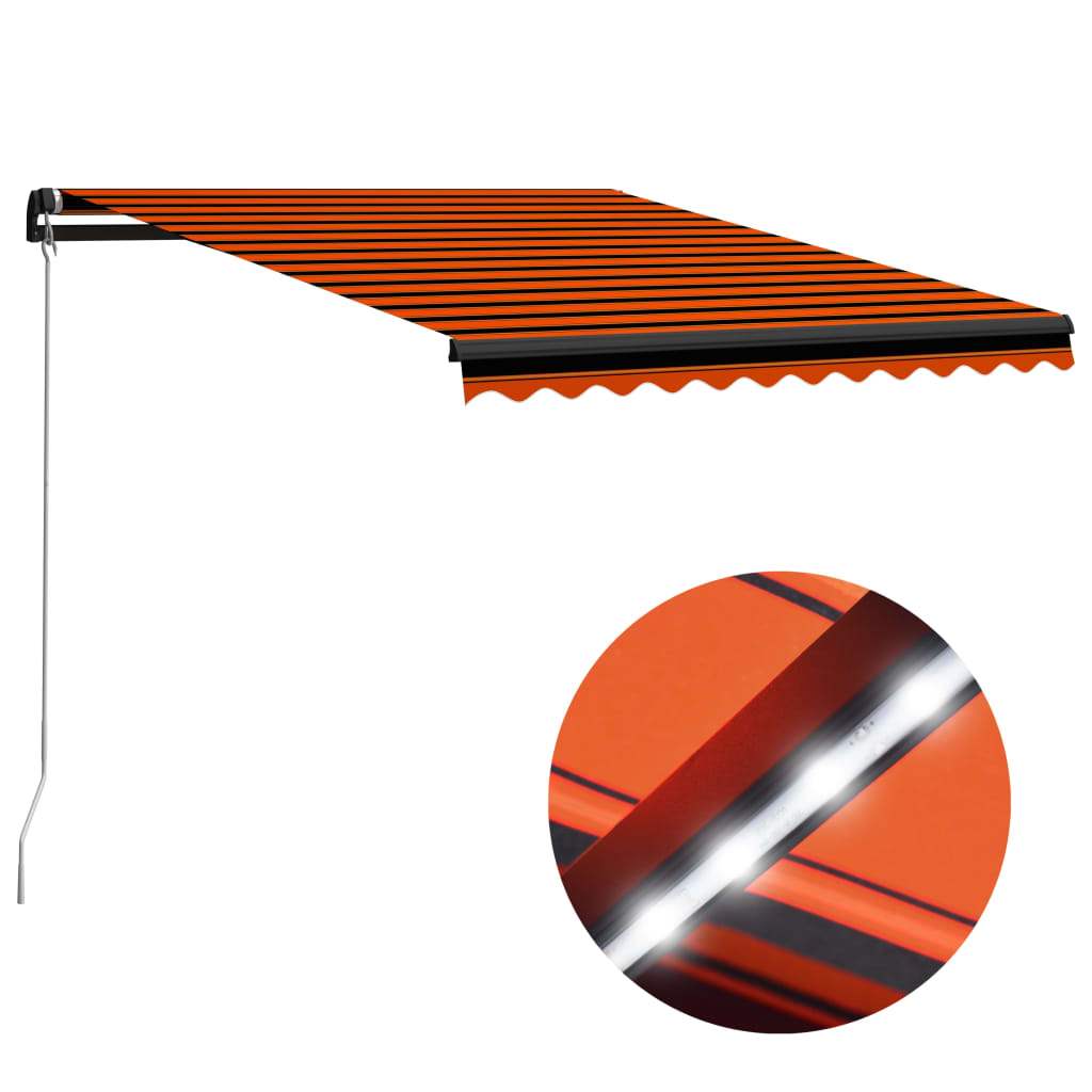 Vidaxl luifel ručně rozšiřitelný s LED 300x250 cm oranžové a hnědé