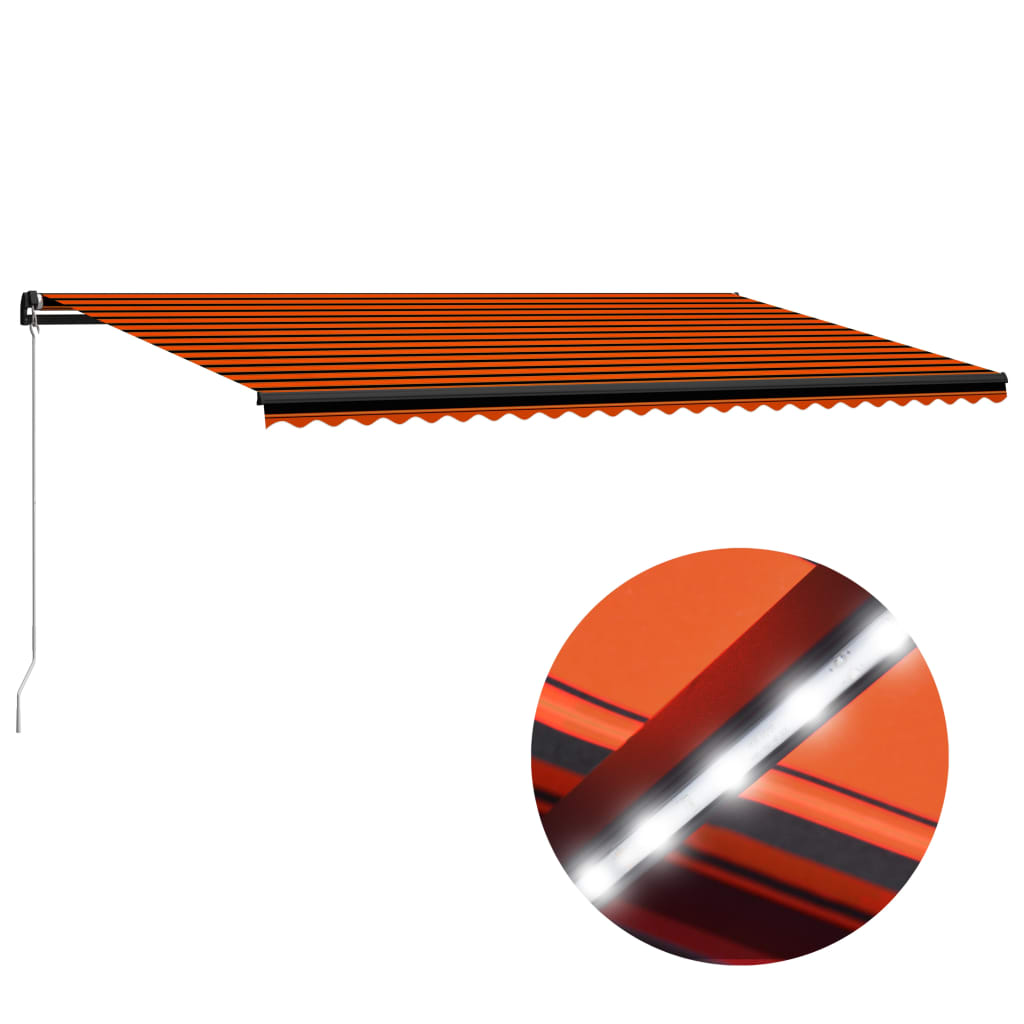 Bidaxl Luifel manuellt utdragbar med LED 600x300 cm orange och brun