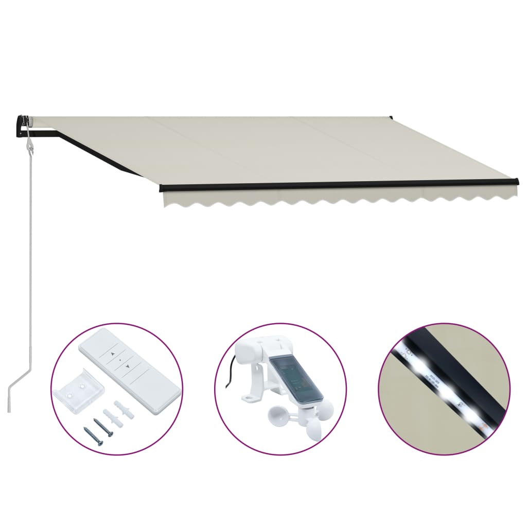 Vidaxl Luifel extensible avec un capteur de vent et une crème LED 400x300 cm