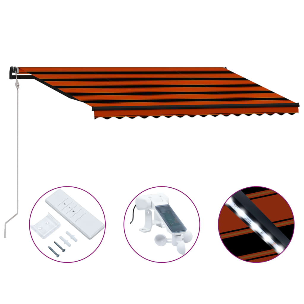 Vidaxl Luifel extendable with wind sensor LED 450x300 cm orange brown