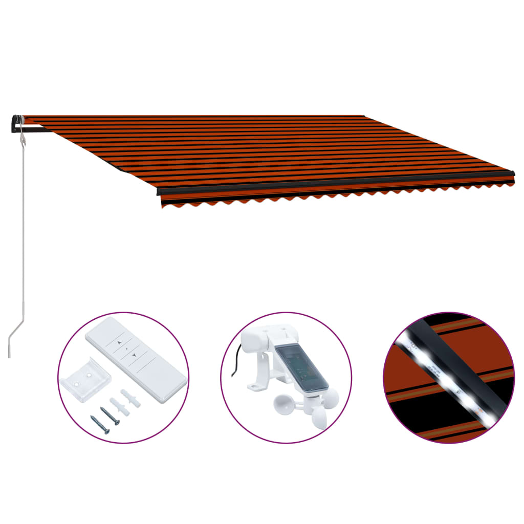 Vidaxl Luifel mit Windsensor -LED 600x300 cm Orange Braun leitbar