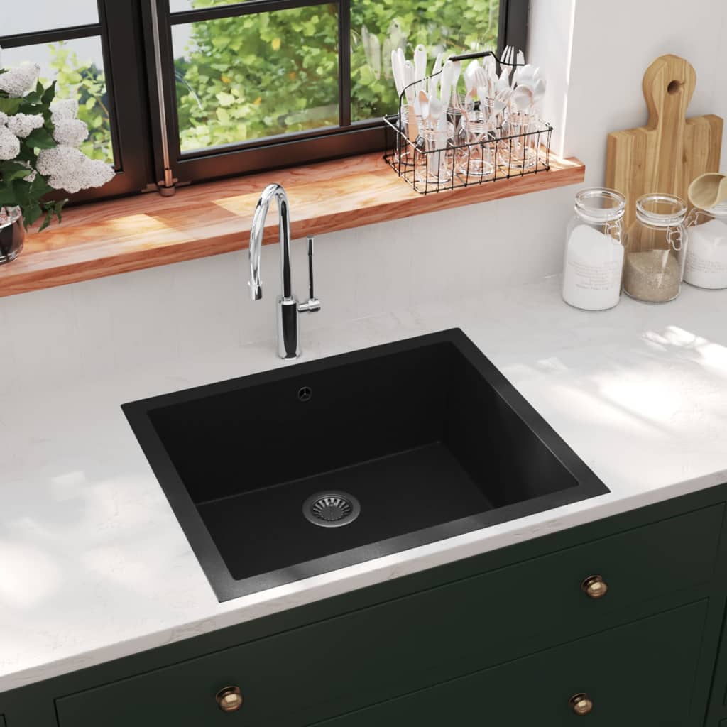 Vidaxl sink with overflow hole Granite black