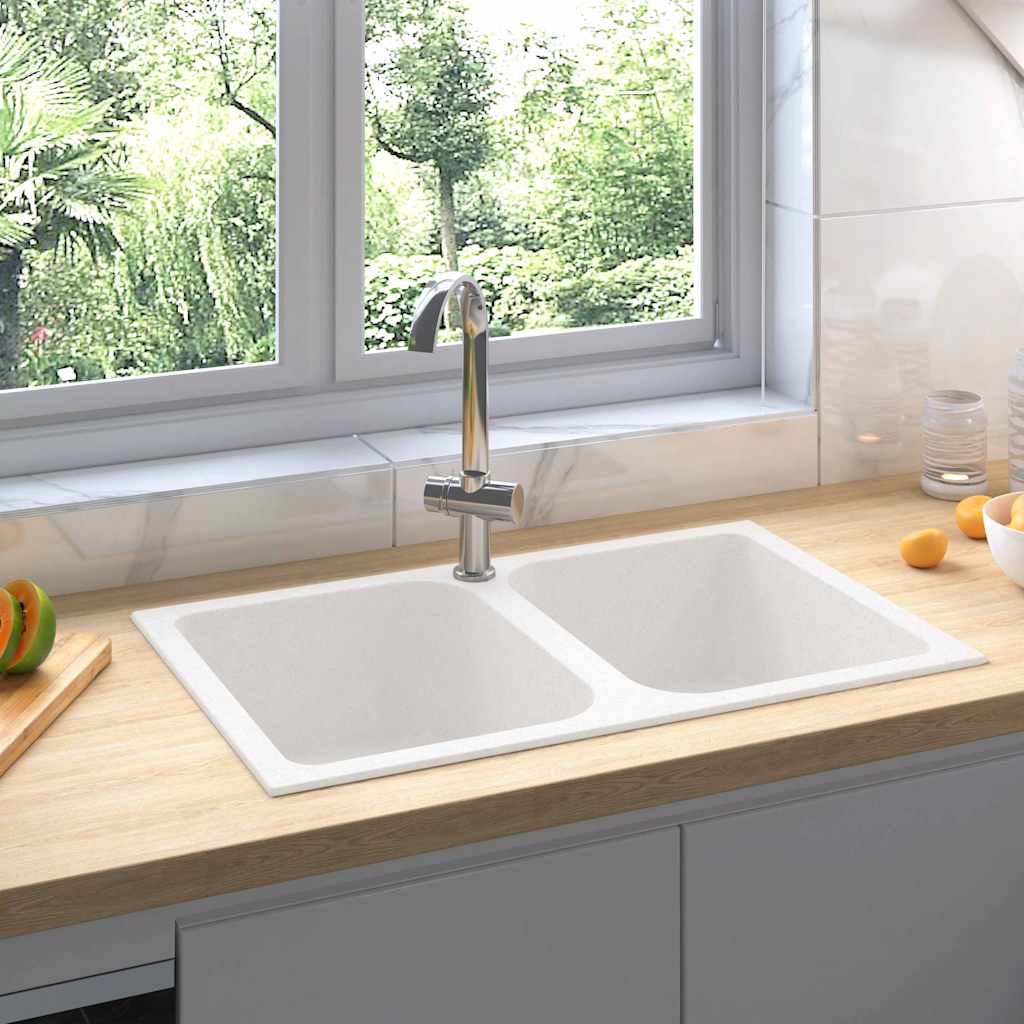 Vidaxl keukenwasbak wit 76 x 48 x 30 cm kwarts en hars
