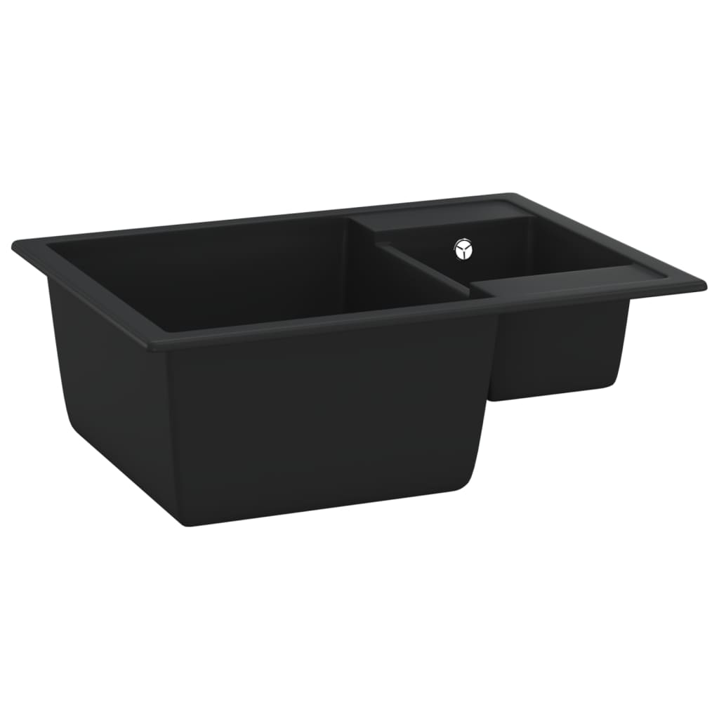 VIDAXL Sink Double Bins mit Überlauflochgranit schwarz