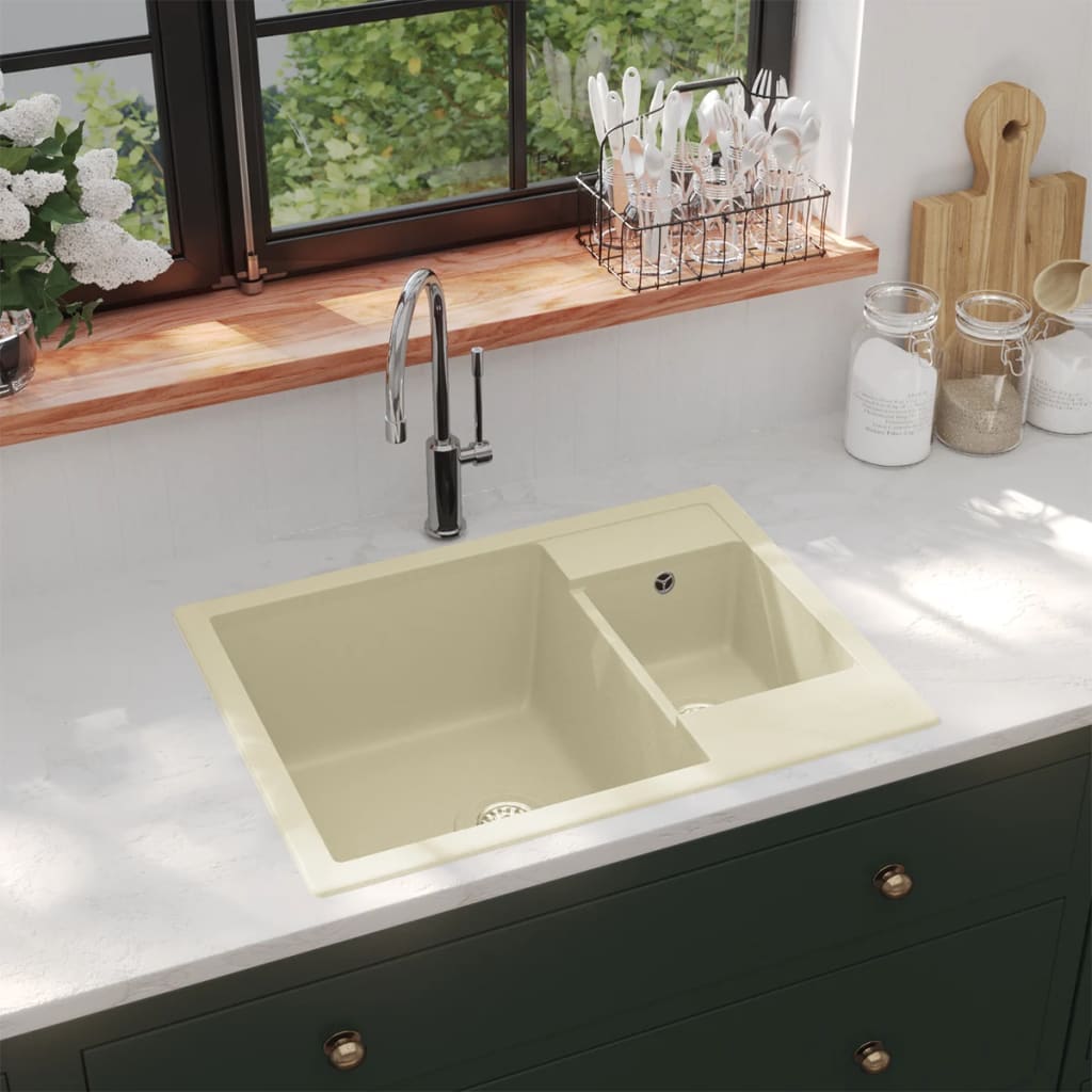 Vidaxl Lavel Doppi bidoni con beige in granito foro di overflow