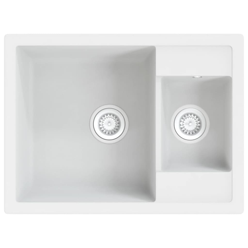 Vidaxl Sink Double Bins Med Overflow Hole Granite White