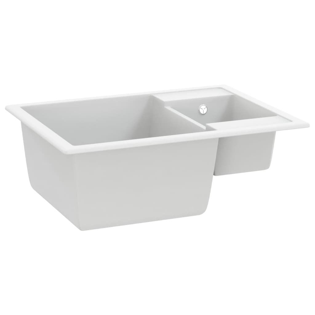 VIDAXL Sink Double Bins mit Überlauflochgranit weiß