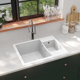 VIDAXL Sink Double Bins mit Überlauflochgranit weiß