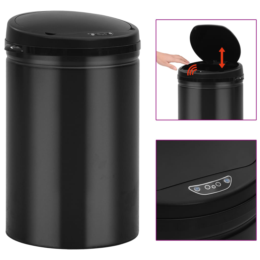 Vidaxl Trash Can con un sensor automático de 30 L de acero al carbono Negro