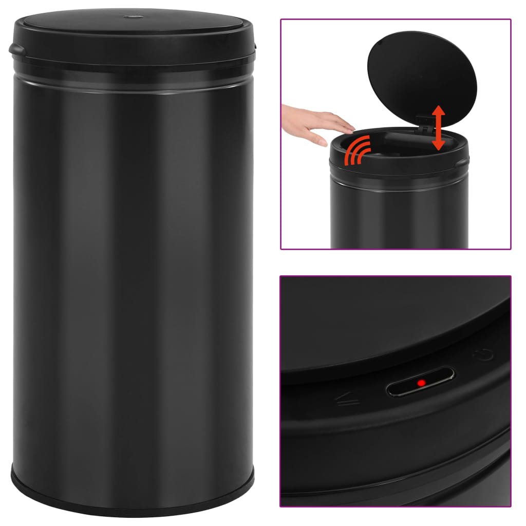 Vidaxl Trash Can con un sensor automático de 60 L de acero al carbono Negro