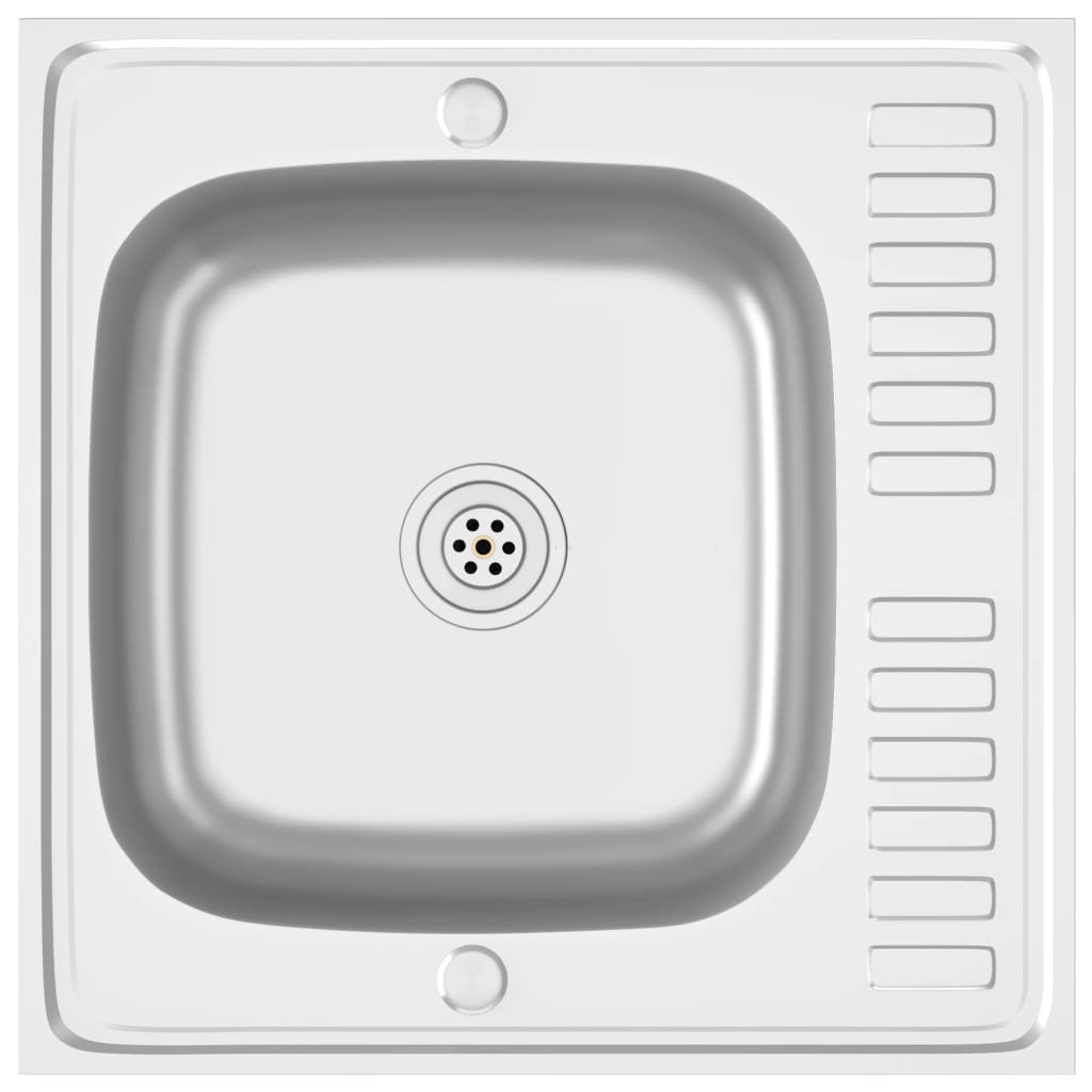 Évier vidaxl avec ensemble de drain 600x600x155 mm en acier inoxydable en acier