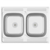 VIDAXL -Spüle mit Doppelbehälter 800x600x155 mm Edelstahl Silber