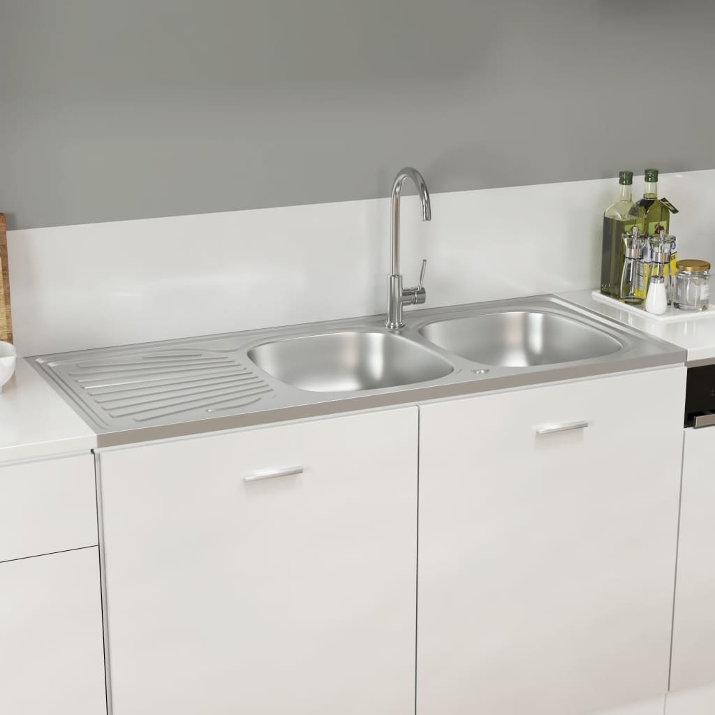 Vidaxl sink double bins 1200x500x155 mm stainless steel silver