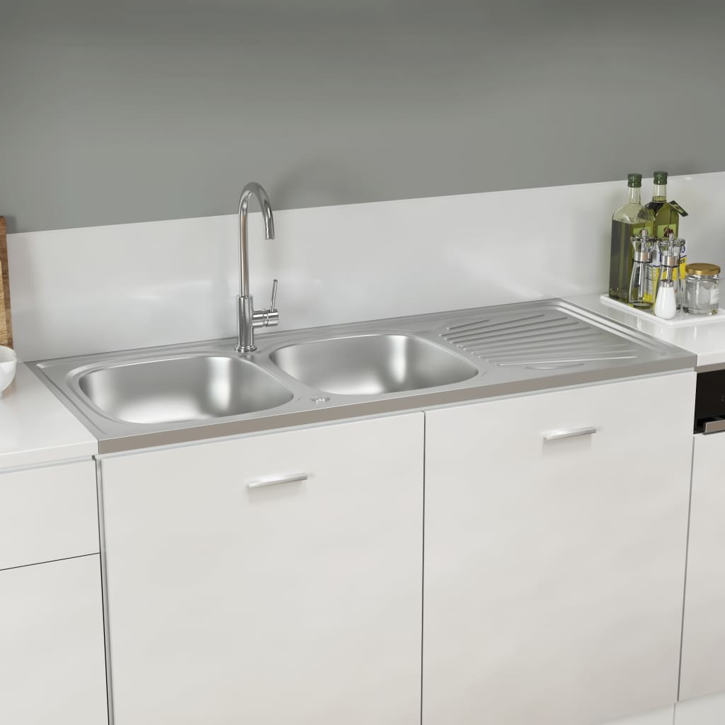 Vidaxl Sink Double Bins 1200x500x155 mm rostfritt stål silver