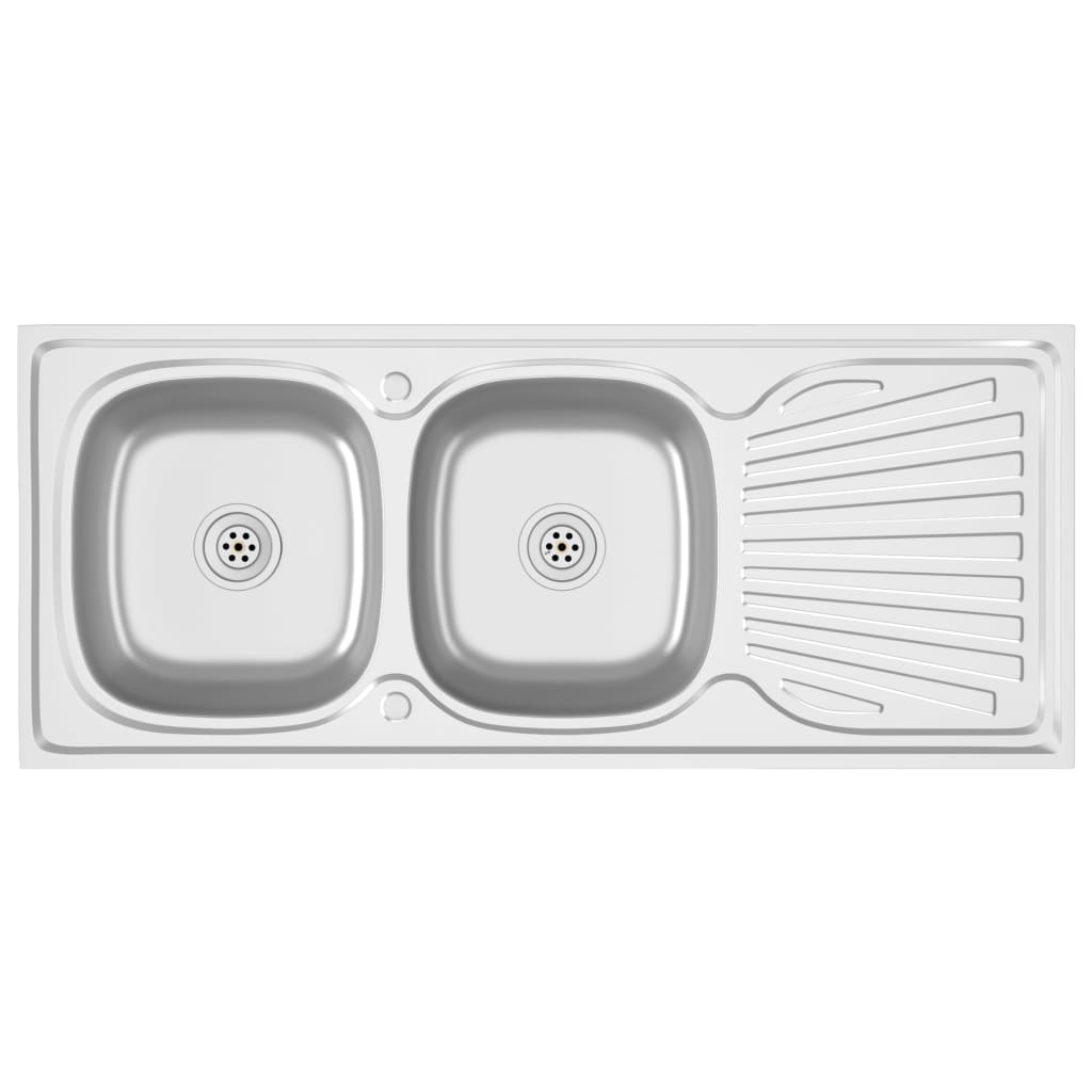 Vidaxl Sink Dvojna škatla 1200x600x155 mm nerjavno jeklo srebro