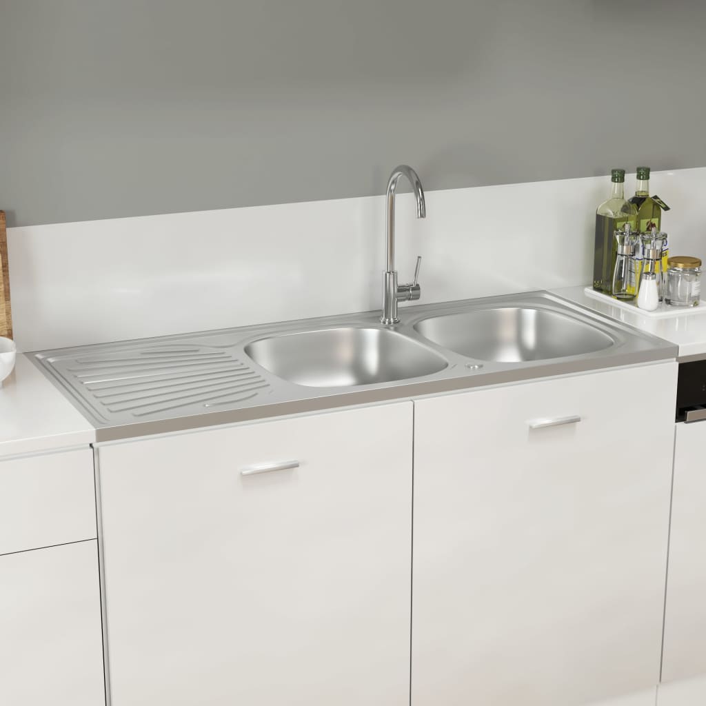 Vidaxl Sink Double Box 1200x600x155 mm rostfritt stål silver